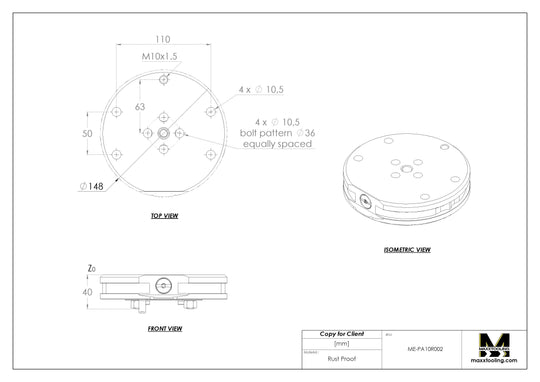 Maxx-ER (Erowa) 015776 100 Stainless Pallet 148mm WEDM Rust Proof 5