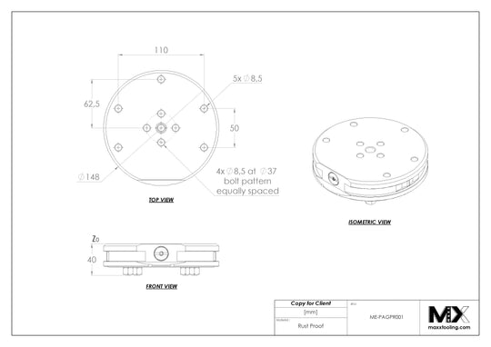 Maxx-ER (Erowa) 115308 G Stainless Pallet 148mm WEDM Rust Proof 5