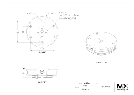 Maxx-ER (Erowa) 115521 P Stainless With Borehole Pallet 148mm WEDM Rust Proof 5