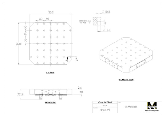 MaxxUPC (Erowa) 107510 UPC Aluminum Pitch 50 Pallet 320x320mm 5