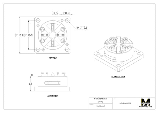 Maxx-ER (Erowa) 154100 100 P Stainless Manual Quick Chuck WEDM Rust Proof With Mounting Plate 125x125mm 5