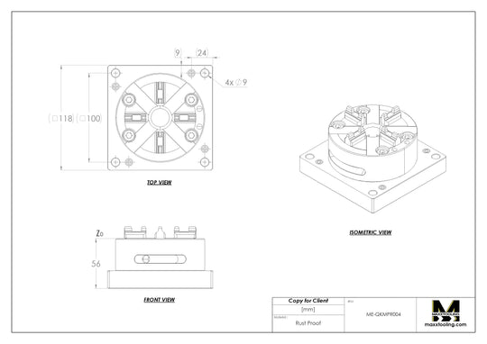 Maxx-ER (Erowa) 100 P Stainless Manual Quick Chuck WEDM Rust Proof With Mounting Plate 118x118mm 5