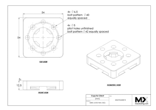 MaxxMacro 54 Stainless 651.7E-S Cast Plated Pallet EDM Tooling Warehouse