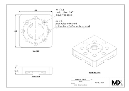 MaxxMacro 54 Stainless Cast Unplated Pallet EDM Tooling Warehouse