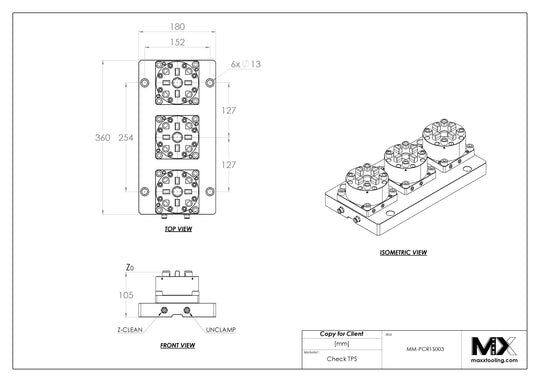 MaxxMacro (System 3R) 70 Multi 3 Pneumatic Chuck 6001030 Precision Rail 5
