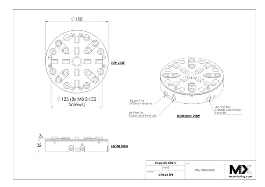 MaxxMagnum (System 3R) Pneumatic Chuck D150 Manual Short Drawbar Low Profile 5