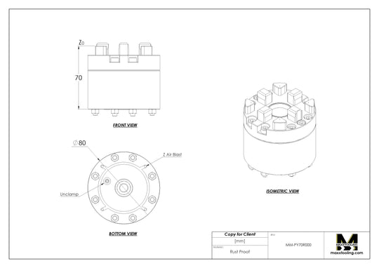 MaxxMacro (System 3R) 70 Pneumatic Spindle Chuck 90957 80mm 5