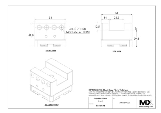 MaxxMacro 54 Aluminum Slotted Electrode Holder U25 EDM Tooling Warehouse