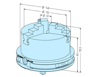 Erowa ER-068585 3 Jaw Concentric Chuck Manual ø 125 on 148G Pallet EDM Tooling Warehouse
