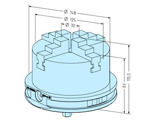 Erowa ER-068586 4 Jaw Concentric Chuck Manual ø 125 on 148G Pallet EDM Tooling Warehouse