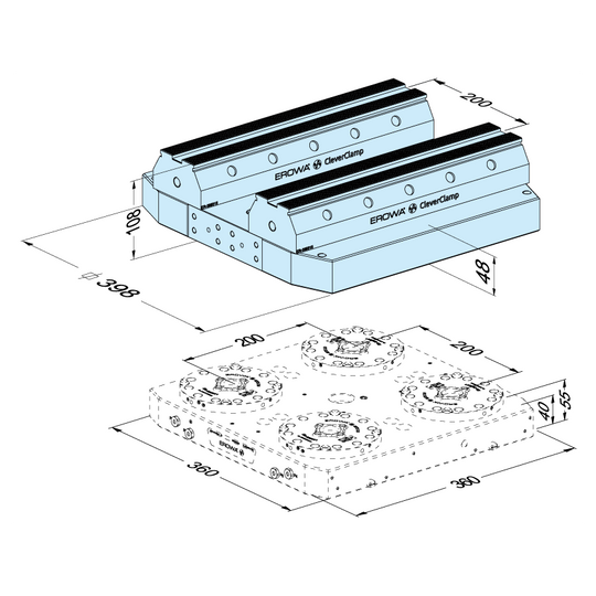 Erowa ER-130140 MTS Pallet 398 x 398 / 200 CleverClamp Duo EDM Tooling Warehouse